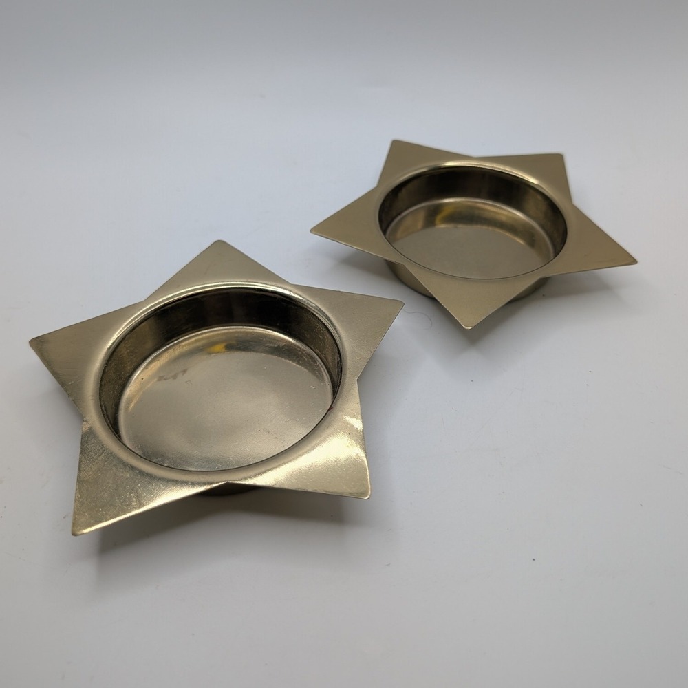 Pair H&M Star Pillar Candle Holders Gold Brass Celestial Set of 2 Witchy‎
